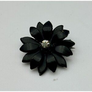 1960s Figural Black Enamel Flower Metal Scatter Pin-Rare Estate Find